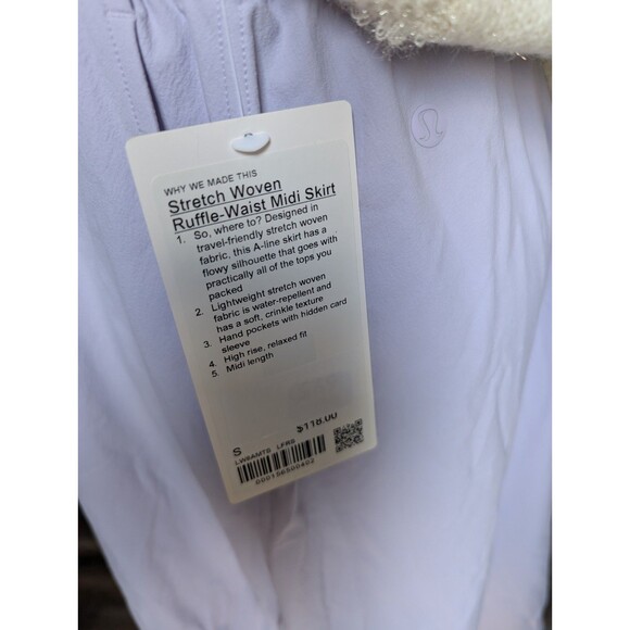 NWT $118 Size S Small Lululemon Stretch Woven Ruffle-Waist Midi skirt Lavender - Picture 2 of 3